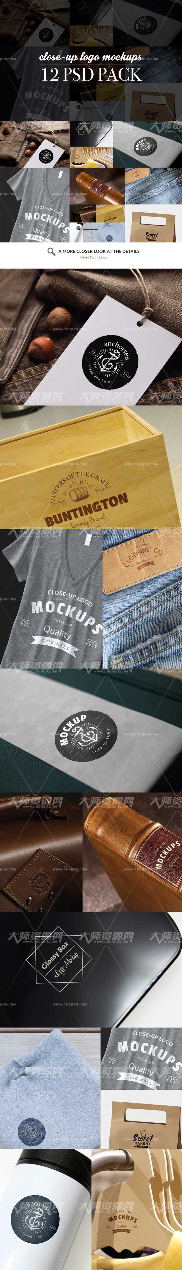 12 Logo Mockups,12个逼真的商标展示模型